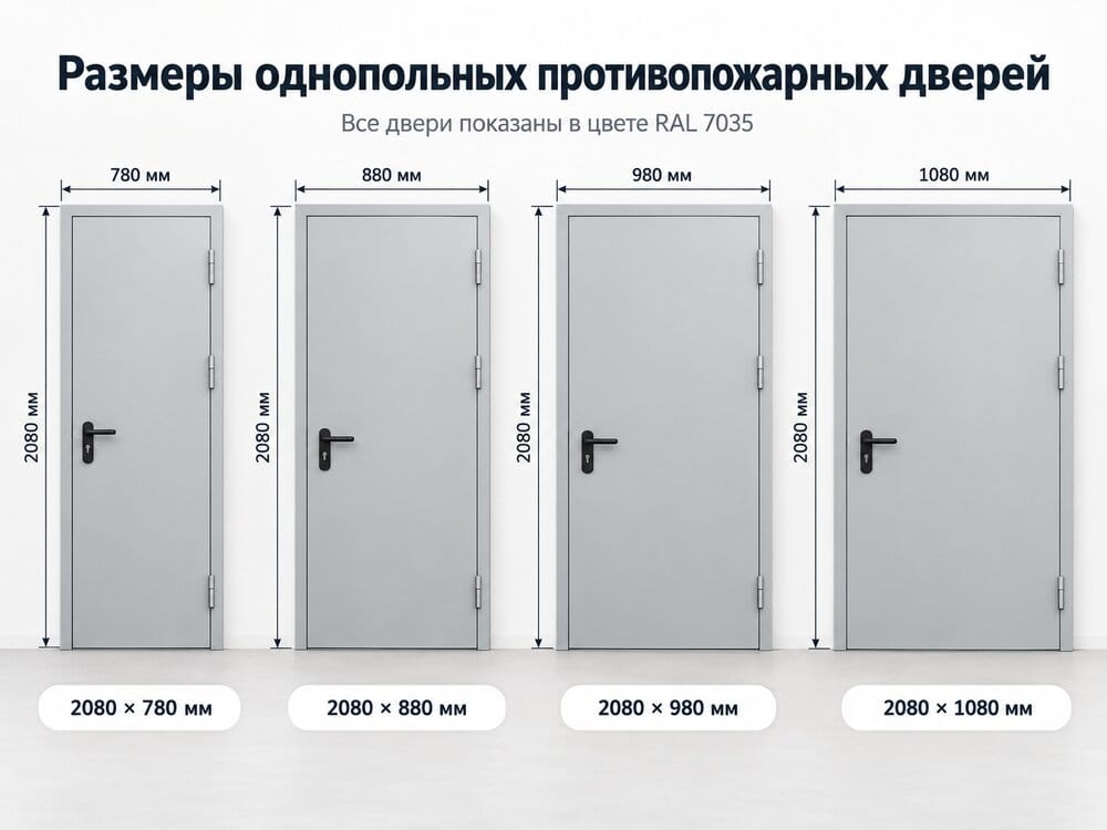 Размеры однопольной противопожарной двери