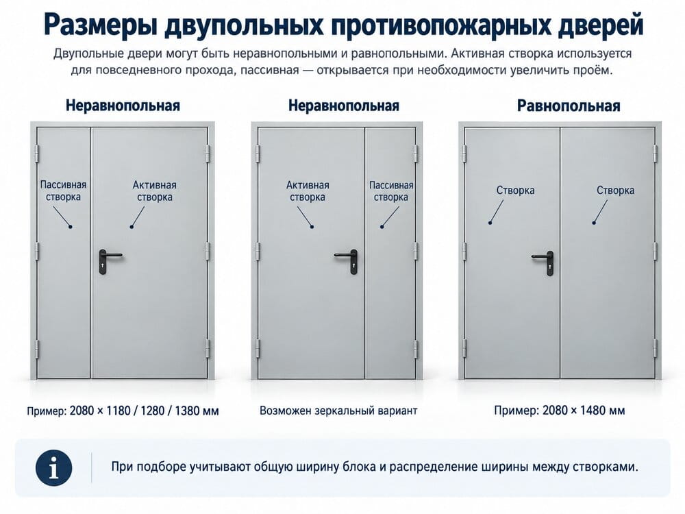 Размеры двупольной противопожарной двери