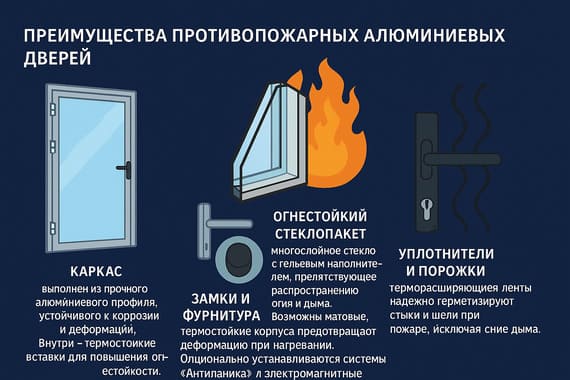 Основные компоненты противопожарных алюминиевых дверей