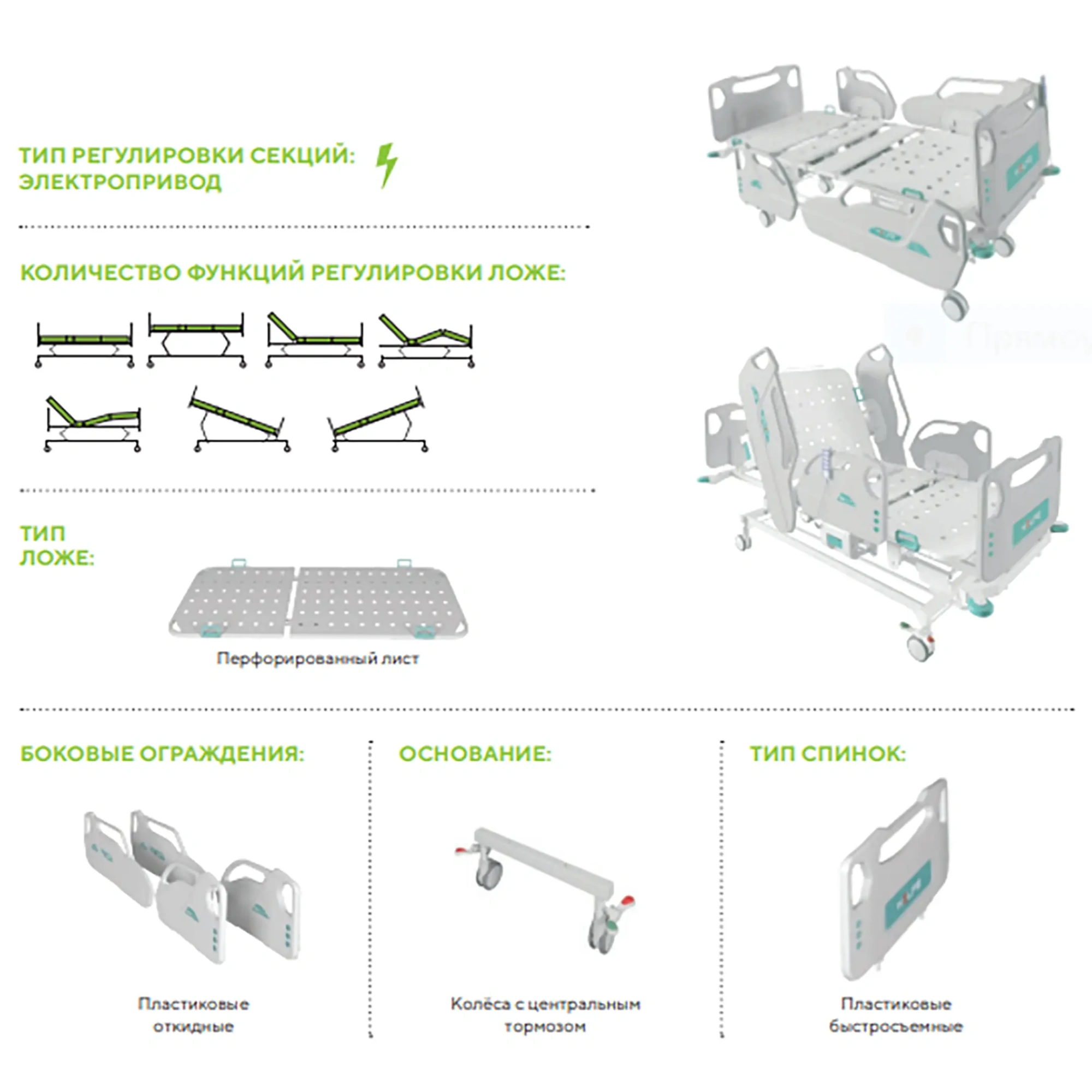 Кровать медицинская MB-95.5 (электропривод) с дополнительными опциями