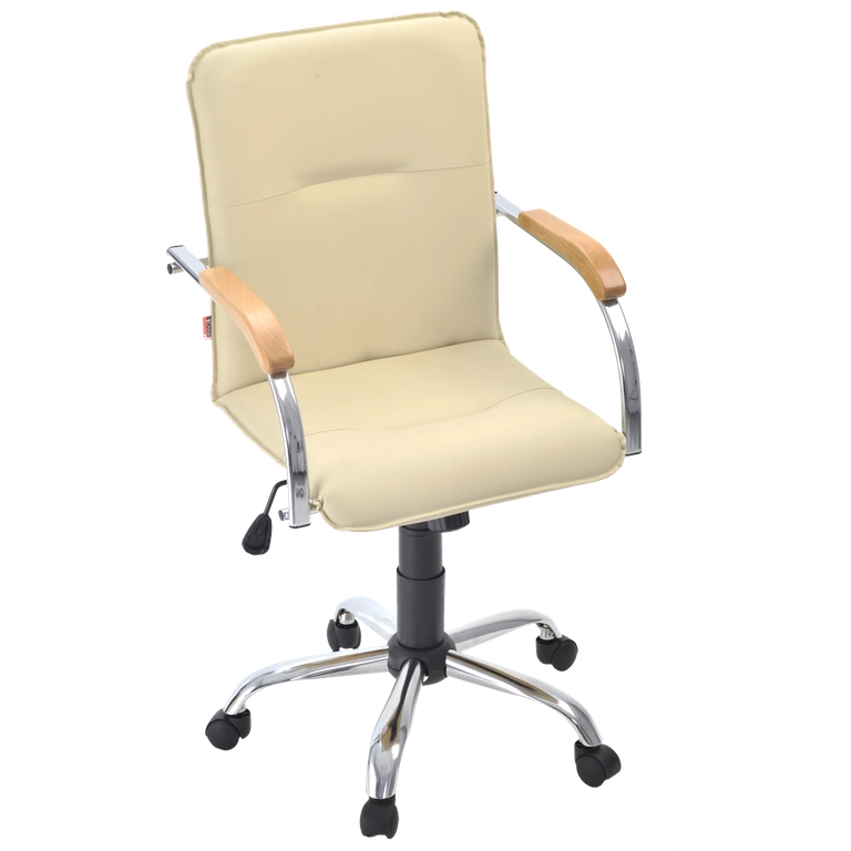 Кресло Самба G (Кожа иск., DO, №122 (кремовый), ТГ, кр. Альфа(600)CH, подл. Самба CH, Орех (1031), ролик ст.)